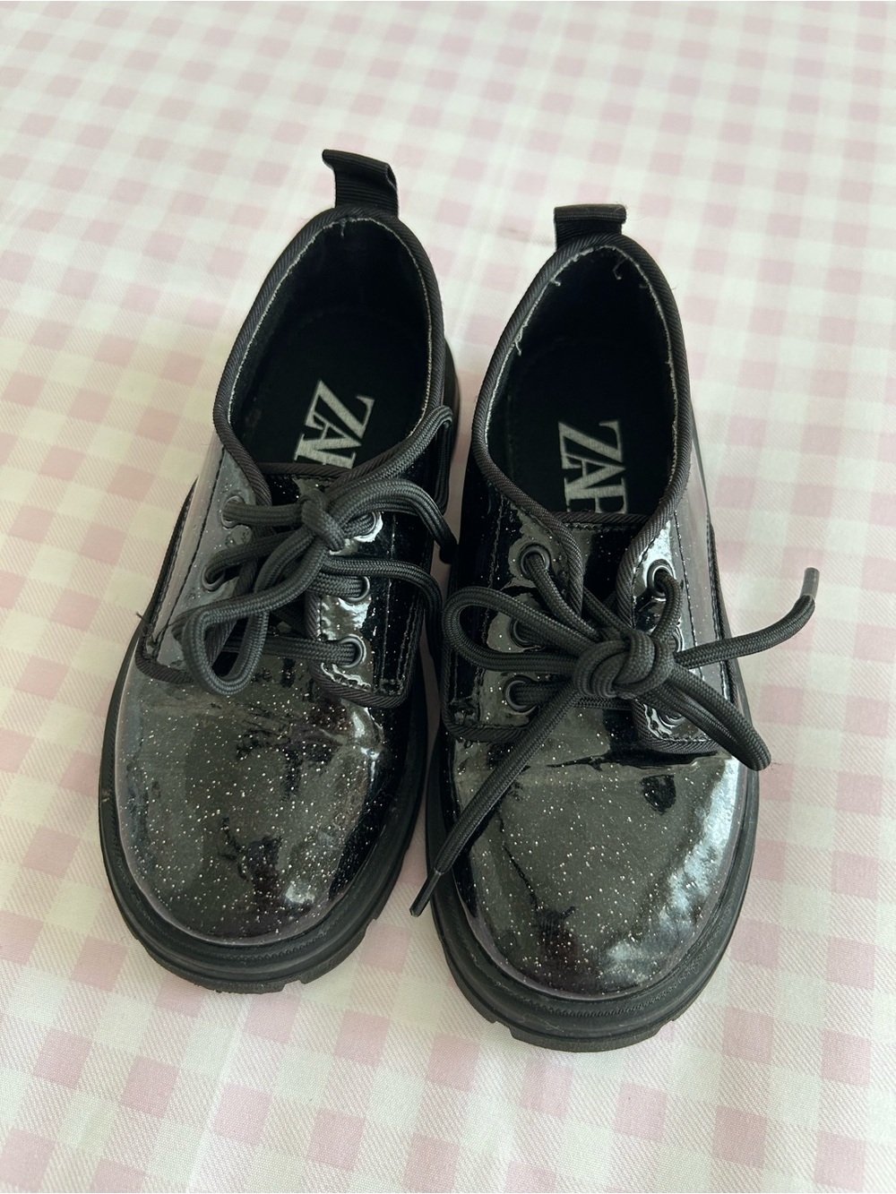 Zara Kids Black Glitter Lace-Up Patent Shoes